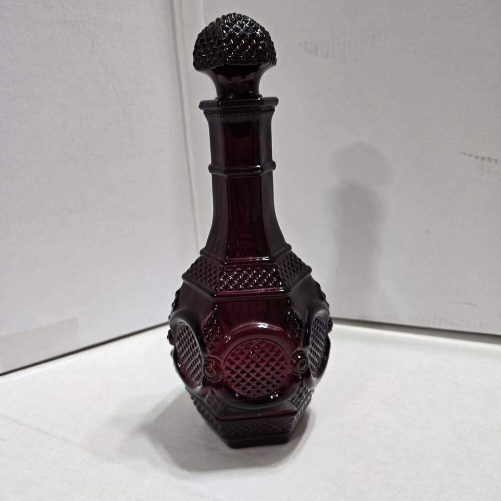 Vintage Avon 1876 Cape Cod Ruby Red Glass Decanter Bottle with Stopper 9.5"